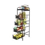 WHIFEA 5 Tier Metal Storage Shelving Unit with Wheels,Slim Rolling Cart with Drawers, Corner Storage Shelf Organizer for Kitchen, Bedroom, Bathroom