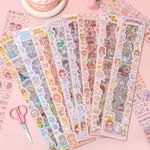 WELTOYi Cute Cartoon Theme Kawaii Stickers - 20 PET Sheets Cute Washi Stickers for Project, Japanese Style Girls Sticker Set for Kids (Size of Each Sheet - 40 X 8 CM)