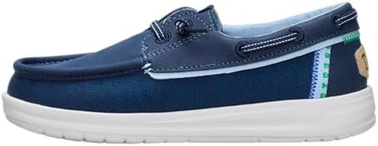 HEYDUDE Boy's Youth Wells Classic Slip On Shoe, Navy Size 5 | Lightweight Easy On Kids Shoe with Elastic Laces