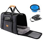 Morpilot Pet Carrier Bag, Portable Cat Carrier Bag Top Opening, Removable Mat and Breathable Mesh, Foldable Cat Carrier Transport Bag for Dogs and Cats, with Shoulder Strap and Pet Bowl Grey