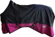 Goliath 1200D Rainsheet for Horse | Windproof, Waterproof & Breathable Rainsheet for Horse | Double Front Closures with Quick Snap & Velcro Assists & Buckle | Black/Raspberry, 86"