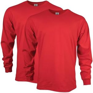 Gildan Men's Ultra Cotton Long Sleeve T-shirt, Style G2400, Multipack T Shirt, Red, X-Large US