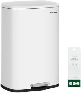 SONGMICS 20-Gallon (75 L) Trash Can, Stainless Steel Kitchen Garbage Can, Recycling or Waste Bin, Soft Close, Step-On Pedal, Removable Inner Bucket, White ULTB075WZ01