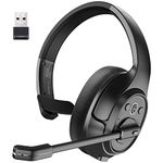 Trucker Bluetooth Headset, Wireless Headphones with USB Dongle for PC, AI-Powered Environmental Noise Cancelling Microphone, 99ft Long Wireless Range, 57Hrs On-Ear Trucker Headsets with Mute Button