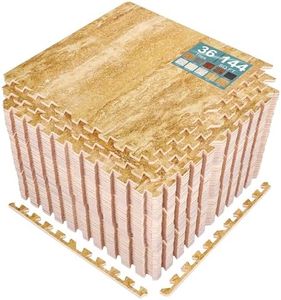 Sorbus 144 Sq. Ft. Wood Grain Floor Tiles Foam Mat EVA Interlocking Mats Tile 3/8-Inch Thick Flooring Wood Puzzle Exercise Mats w/Borders - Home Playroom Basement, Apartment, Trade Show, Baby, Dance
