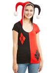 DC Comics Juniors Harley Quinn Costume Hooded T-Shirt, Red Black White, 7-9