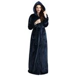 Long Hooded Robe for Women Luxurious Flannel Fleece Full Length Bathrobe Winter Warm Pajamas Shower Nightgown