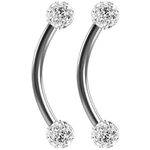 2pc 16g 1.2mm Curved J-Curve Barbell 10mm Crystal Nipple Ring Cartilage Bar Rook Daith Eyebrow Helix Cubic Zirconia