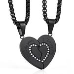 Wolentty Couple His Hers Necklaces Broken Heart Pendants Inlaid Zirconic Stone Jewerly Gift for Valentine's Day (Black)