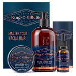 King C. Gillette Beard Kit for Men with Beard Wash, Beard Balm and Beard Oil, Beard Grooming Kit for Men, Promotes Beard Growth, Beard Kit, Beard Care Kit for Men, Cedarwood, Bergamot and Geranium