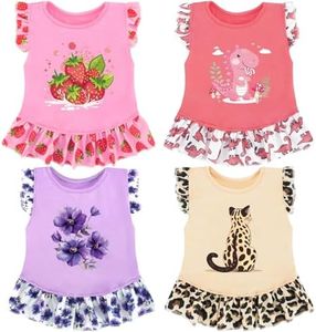 XPUDAC 4 Pack Dog Dresses Cute Printed Puppy Clothes for Small Dogs Girl Chihuahua Doggie Outfits Tank Top Vest Dresses Cat Apparel, Large(Chest-21)