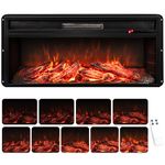 COSTWAY 19”/25"/36” Electric Fireplace, 1500W/1800W/2000W Recessed Wall Mounted Freestanding Fire Heater with 1/3/7 LED Flame Color, 4/5/9 Brightness & Remote (36”,900W/1800W,1 Color,9 Brightness)