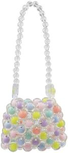 Amamcy Girls Clear Beaded Handbag Purse Mini Clutch Jelly Bag Beaded Wrislet Mini Evening Bag Mini Pearl Handbag for Party, Multicolor Bead Style 1, One Size, Compact