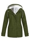 EFOFEI Lady's Fleece Lined Thermal Rain Jacket Plush Thickening Winter Transitional Jacket Windproof Jacket With Pockets Army Green 4XL