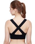 PLUMBURY Women's Padded Cross Back Medium Support Sports Bra, Size Xl, Black - Polyamide