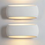 HARPER LIVING 2 Pack Wall Lights, Ceramic Wall Sconce Lamp, Indoor White Plaster Wall Wash Lamp, 40W E27 ES, X-Large Wall Mounted Light for Bedroom, Living Room, Hallway-Length 38CM