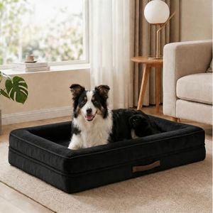 Renvix Large Orthopedic Dog Bed, Waterproof Dog Sofa Bed with Removable Washable Cover, Soft Egg Foam Pet Bed, Non-Slip Bottom and Four-Sided Bolster Cushion(Black, 91x61x18cm)