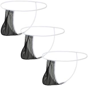 MUEBAIRES Men’s Sheer See Through Thong Underwear with Pouch Bulge Transparent Sexy Ice Silk G String L 3 Pack
