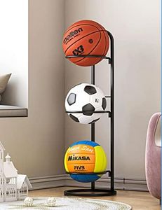 3 Tier Cube Ball Storage Holder, 1PC Space-saving Practical Durable Creative Ball Rack Basketball Holder Shelf Metal Stand, Freestanding Garage Sports Equipment Organizer Indoor Display Stand (Black)