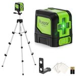 Huepar Laser Level Self Leveling with 40" Tripod, Classical Cross Line Lazer Leveler DIY Use Green Lines, Horizontal and Vertical Line Level, 360° Magnetic Pivoting Base, Picture Hanging Strips