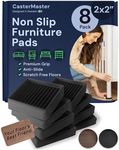 CasterMaster Non Slip Furniture Pads - Square Rubber Caster Cups Leg Coasters - Bed Stoppers with Anti-Sliding Floor Grip 2'' x 2" (Set of 8) Black - Anti Sliding Pads for Couch - Rubber Floor Pads