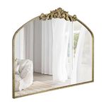 AIXI HOME Arched Retro Gold Antique Mirror 40" W x31 L, Large Traditional Vintage Mantel Mirror with Ornate Matel Frame, Victorian Baroque Mirror for Entryway/Fireplace/Living Room/Hallway/Bathroom