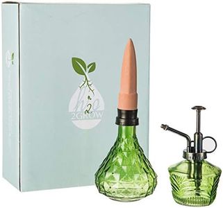 Glass Mini Watering Can Vintage Plant Mister Flower Water Spray Bottle and Faceted Glass Plant Watering Globe with Terracotta Spike, Plant Watering Gift Set,Green