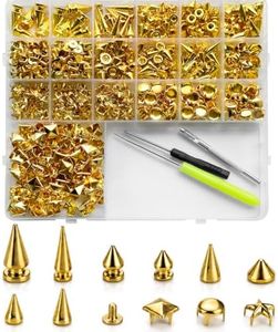 Awgusu 700 Pcs Metal Punk Spikes and Studs Pyramid Round Kit (Gold)