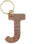 Lucky Feather Letter J Keychain Accessories for Women, Gold Glitter Initial Key Ring