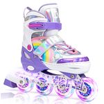 SULIFEEL Rainbow Unicorn Inline Skates for Girls Boys 4 Size Adjustable Light up Wheels Skates for Kids Beginner Purple Medium