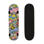 M.Y X-Skate 'Stickers' Complete Skateboard 31" Double Kick Beginner Skateboard for Kids Teenagers & Adults 7 Ply Birch Deck ABEC 7 Bearings for Tricks and Skateparks