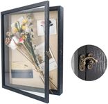 GraduatePro Shadow Box Frame 13X16 Display Case with Linen Back, Real Glass Window Door with Hinge, Picture Frame Wedding Bouquet Memorabilia Medals Photos Memory Box for Keepsakes Rustic Black