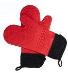 UniverzKit Silicone Oven Mitts Heat Resistant and Water Proof Washable Kitchen Gloves Set for Cooking Baking| 1 Pair Extra Long Set with Soft Inner Lining Red. Non Slip Baking Needs|BBQ Grill (Red)