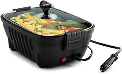 ZONETECH 12V Personal Roaster with Glass Lid Portable Non-Stick 11.5-inch Pan Stay-Cool Handles, Rapid Heat Up, Portable, Perfect For Camping, Picnic and more
