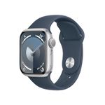 Apple Watch Series 9 [GPS 41mm] Smartwatch with Silver Aluminum Case with Storm Blue Sport Band S/M. Fitness Tracker, Blood Oxygen & ECG Apps, Always-On Retina Display, Water Resistant