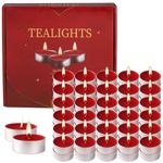 Set of 50 Red Tealight Votive Candles, Unscented, Smokeless, Dripless, Long Burning 4 Hour, for Emergency,Dinners,Parties,Wedding Churches