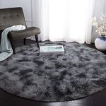 Calore Fluffy Round Area Rug for Living Room, Round Rugs for Kids Room Baby Nursery, Christmas Carpet for Dorm Teen's Room-Home Decor Shaggy Plush Throw Rug (Black Grey, 160cm(5.2'))