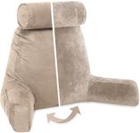 Husband Pillow XXL Aspen Edition, Adult Reading Sit Up Bed Rest Pillow for Bed with Arms & Neck Roll on Bungee Cord - Premium Memory Foam - Reversible 2 Sided Cover Micro Suede or Plush, Cowboy Taupe