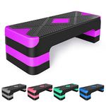 Ucootifly Aerobic Exercise Step Adjustable Aerobic Stepper for Exercise Workout Step Platform for Step Up, 27" Step Deck with 4” 6” 8” Adjustable Height Risers, Women Home Gym Cardio Fitness,Purple