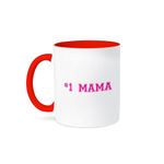3dRose Mug_151619_5 "#1 Mama# One Mom in Hot Pink for Worlds Greatest & Best Moms Two Tone Red" Mug, 11 oz, Red/White