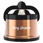 AnySharp Pro Metal Knife Sharpener | Hands-Free Safety, PowerGrip Suction | Sharpens All Kitchen Knives | Ideal for Hardened Steel & Serrated | World's Best | Compact, One Size | Copper, Metal