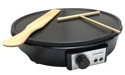 Schallen Black 1000W Electric Traditional Pancake & Crepe Maker Machine, 12" Hot Plate and Utensils Included