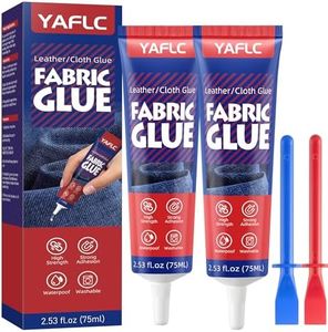 YAFLC Fabric Glue Permanent 75 ml x 2, Fabric Glue for Patch, Clear Fabric Glue for Clothing Permanent Washable, Leather Glue for All Fabrics, Cotton, Denim, Flannel, Polyester