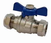 Pipestation Heavy Duty 15mm Full Bore Butterfly Valve with Red and Blue Handles Stop Tap Shut Off Stopcock Isolation Iso Bolofix T Bar