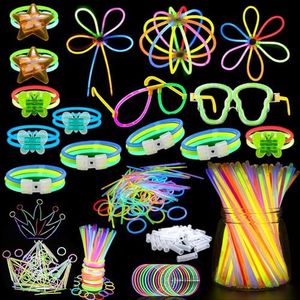 UPGRADED 100 Glow Sticks Bulk Ultra Bright Glow Party Pack, 8" Glowsticks with Connectors Bracelets Necklaces Balls Eyeglasses(216 Pcs Total) for Kid Party Birthday Dark Party Supplies Camping Wedding