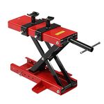 Bonnlo Motorcycle Scissor Lift Jack w/Safety Pin & Support Saddles, Height Adjustable Steel Center Hoist Crank Stand for Motorbike Repair Maintenance, 1100LBS Weight Capacity