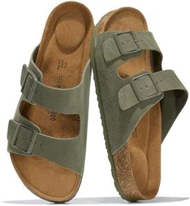 Project Cloud 100% Genuine Leather Mens Sandals - Memory Foam Insole & Cork Footbed Slides for Men Footwear - Non-Slip Summer Sandals for Men & Lightweight Mens Slides (Heritage, OLIVESUEDE,13)