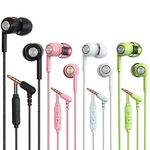 JYXindzkj S32 Earphones Headphones, Powerful Bass Driven Sound, 12mm Large Drivers, Ergonomic Design with Remote Control and Microphone (Black+White+Pink+Green 4pairs)