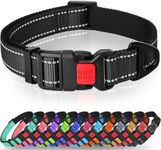 Taglory Reflective Nylon Dog Collar with Safety Buckle, Adjustable Padded Pet Collar for Medium Dogs, Soft Neoprene Comfort, Night Walking Safety, Heavy Duty Metal D-Ring, Black