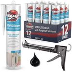 Kraken Bond Black Silicone Sealant Waterproof%100-10 fl oz Cartridge, RTV Silicone Caulk Bathroom and Kitchen, All Purpose, Window Caulking Sealant Outdoor, RV, Gun Included - 12 Pack